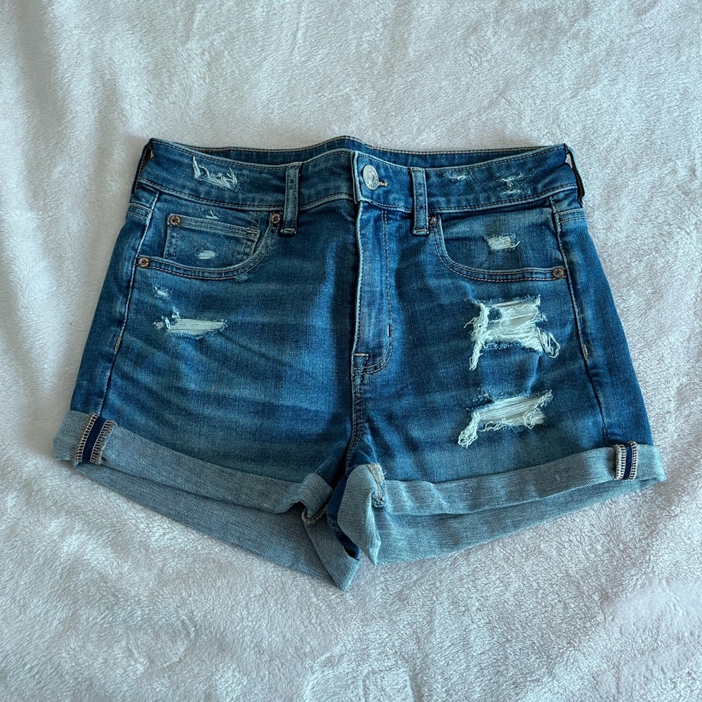 American Eagle Outfitters High Rise Mini Ripped Distressed Shorts Super Stretch